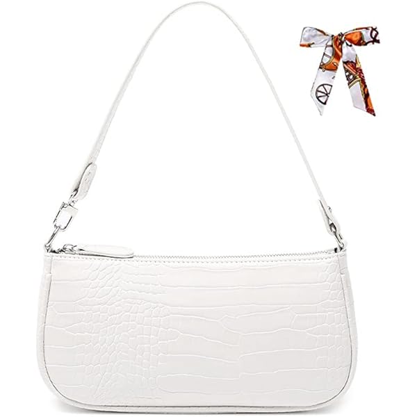 Vintage White Mini Handbag - Ladies Shoulder Tote with Zipper